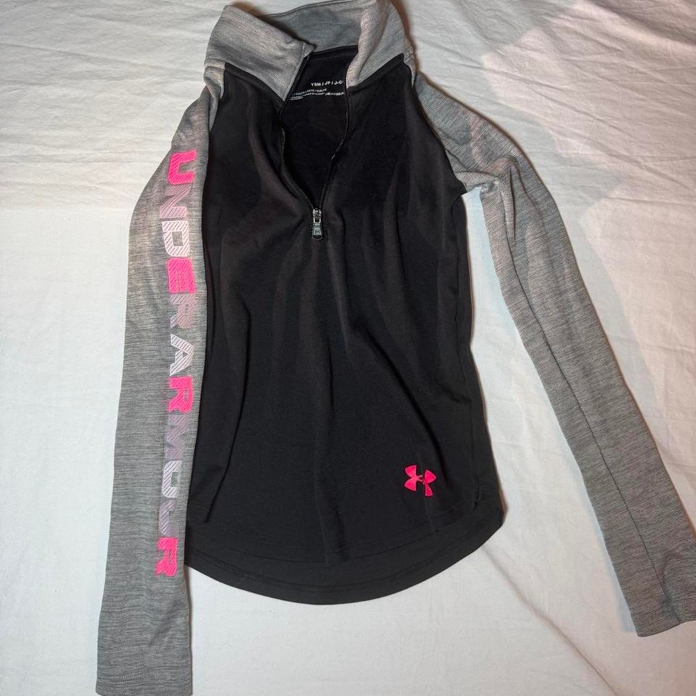 Under Armour Black and Grey Long Sleeve 1/4 zip with Pink Accents